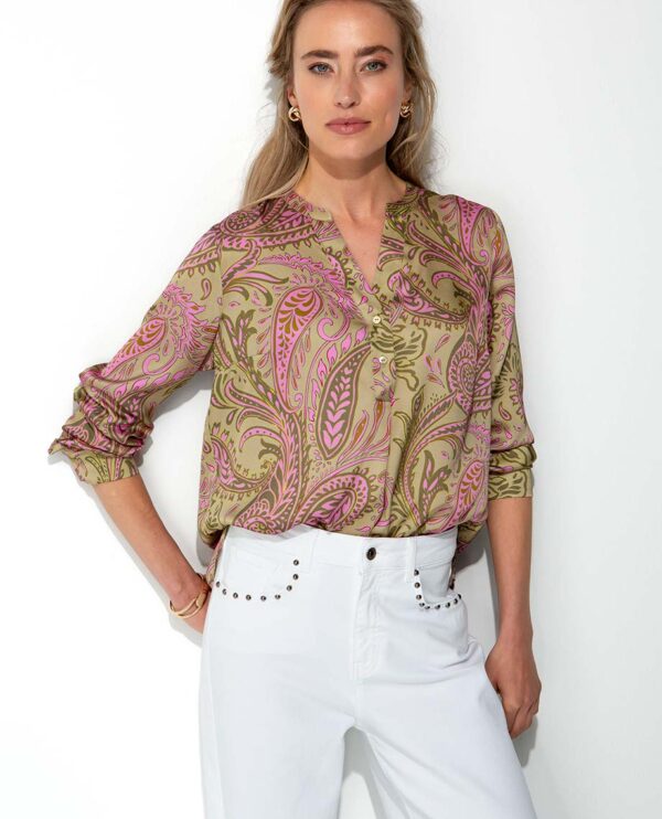 Bluse Cat Noir khaki print