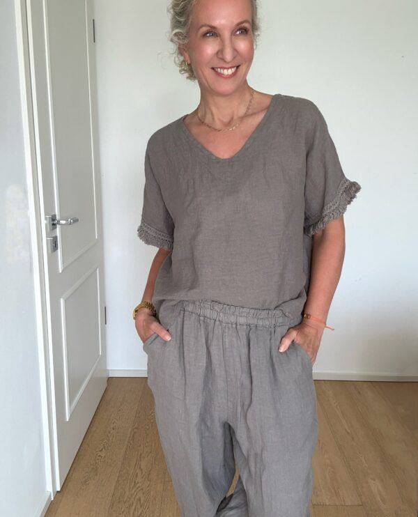 Leinen V-Blusenshirt